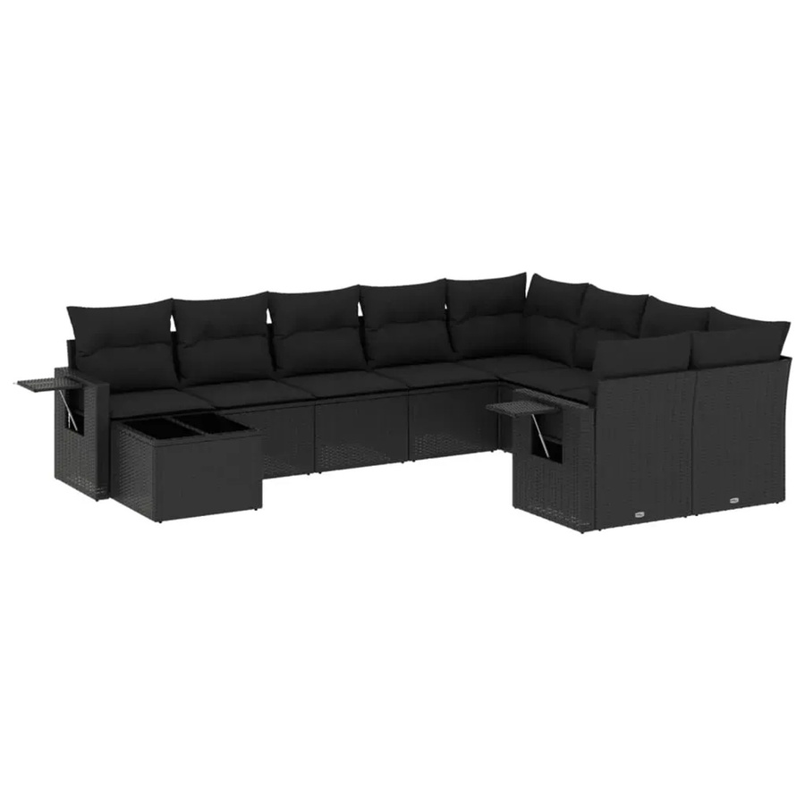vidaXL 10-tlg. Garten-Sofagarnitur in L-Form aus Poly-Rattan mit Kissen in Schwarz - Bild 2