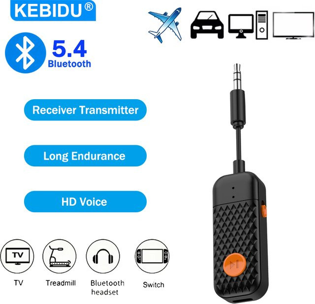 Kebidu 2-in-1 Bluetooth 5.4 Audio-Adapter als Empfänger und Sender mit 3,5 mm Klinkenanschluss, Schwarz - Bild 1