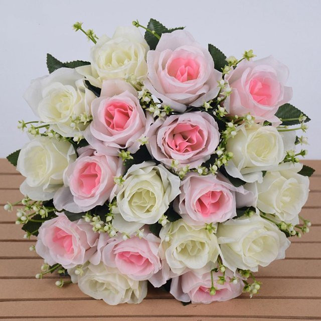 Angunda Kristallgras-Bouquet mit 18 Köpfen, simulierte Rosen in Hellrosa und Weiß zur Dekoration - Bild 1