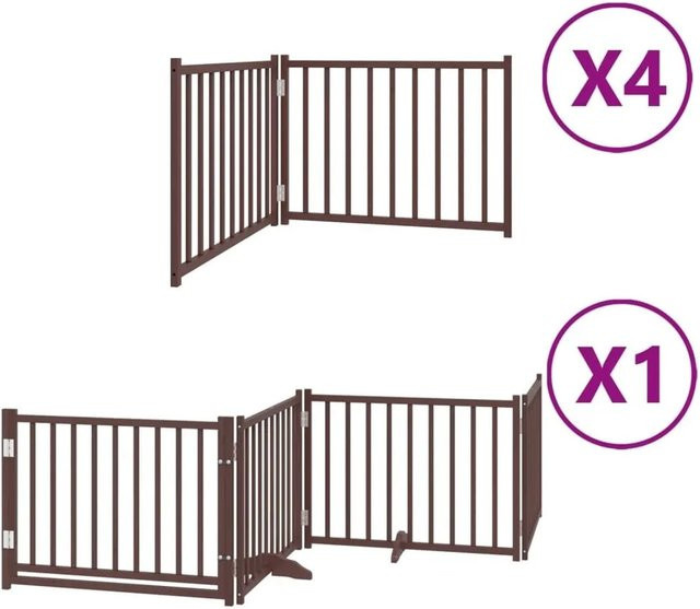 vidaXL Hundetor aus Pappelholz mit Tür, 12-teilig, faltbar, Braun - Bild 1