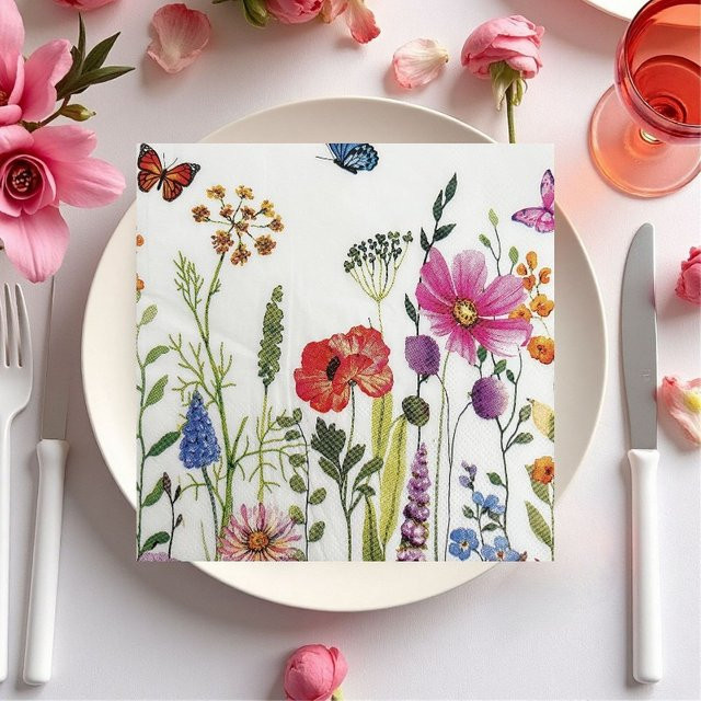 GUANYAO 20 Stück 2-lagige Papierservietten mit Aquarell-Blumen- und Schmetterlingsdruck in Multicolour, B: 33 cm - Bild 1