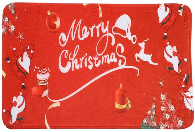 Rutschfeste und saugfähige Fußmatte von CosyHome mit Weihnachtsmuster in Weiß und Rot, B/T: 60 x 40 cm - Bild 1