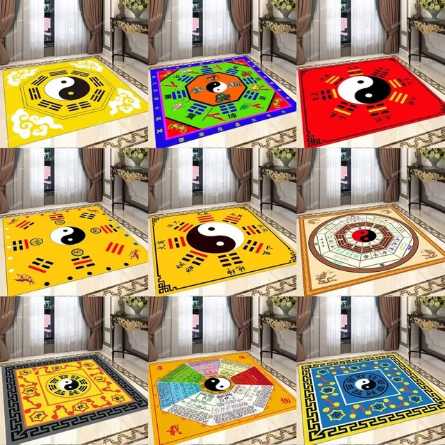 VIKAMA Teppich mit Yin und Yang Taiji Bagua Design in Gelb, waschbare Feng Shui Matte im orientalischen Stil - Bild 1