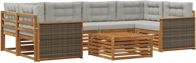 vidaXL Outdoor-Sofagarnitur in U-Form aus massivem Akazienholz mit 7 Kissen in Hellgrau - Bild 1