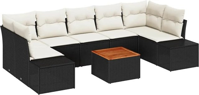 vidaXL Garten-Sofa-Set 8-teilig aus Polyrattan in Schwarz-Weiß mit Tisch und UV-beständigen Polstern - Bild 1