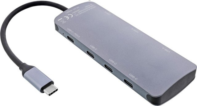 InLine USB 3.2 Gen.2 Hub mit 4x USB-C und 3x USB-A sowie PD 100W in Aluminium Grau - Bild 1