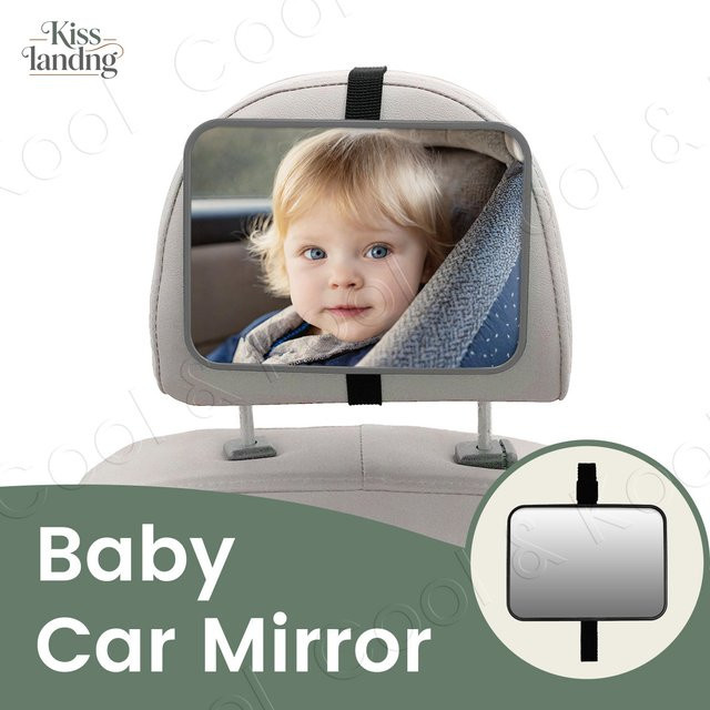 Kisslanding Babyautospiegel in Schwarz, bruchsicherer Universalspiegel mit großer Sicht zur Überwachung deines Babys im Auto - Bild 1