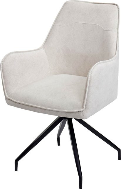 Esszimmerstuhl MCW-K15 Polsterstuhl mit Armlehnen aus Stoff und Metall in Creme-Beige (H: 91 cm, B: 60 cm, T: 60 cm) - Bild 1