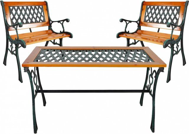 Lex Gartenmöbel Set aus Tannenholz mit Gartentisch und Parkbank in Natur Hell - Bild 1