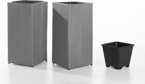 2er-Set Powertec Garden Pflanzkübel in Rattan-Optik aus Kunststoff, Grau, B/T/H: 31 x 31 x 65 cm