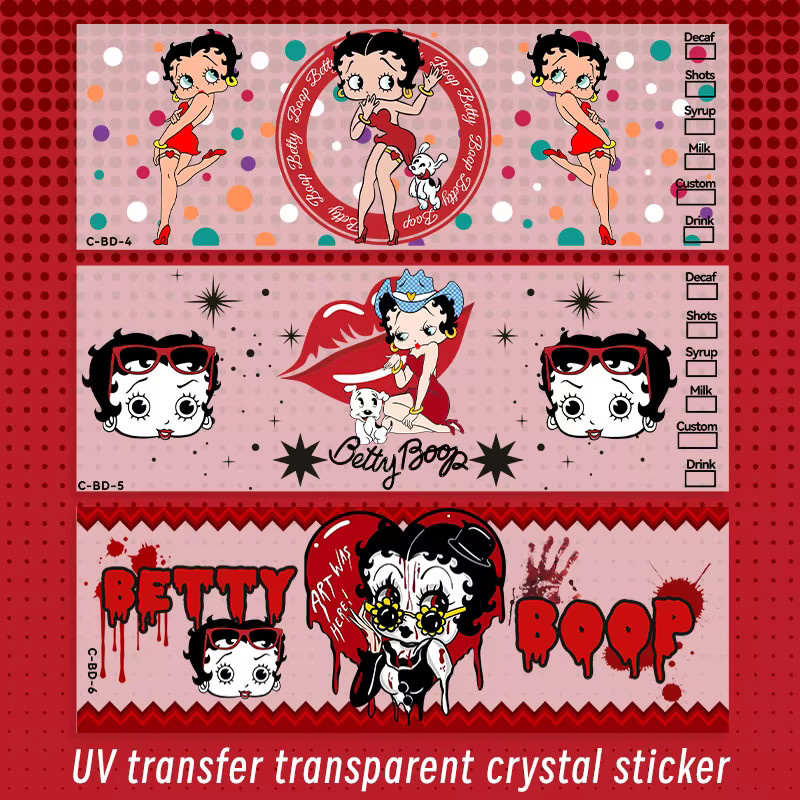 DTF-Aufkleber von 52TOYS mit Betty Boop und Bimbo Motiv, wasserfeste UV-Transfer Sticker in Multicolor und Transparent für deine DIY-Projekte - Bild 2