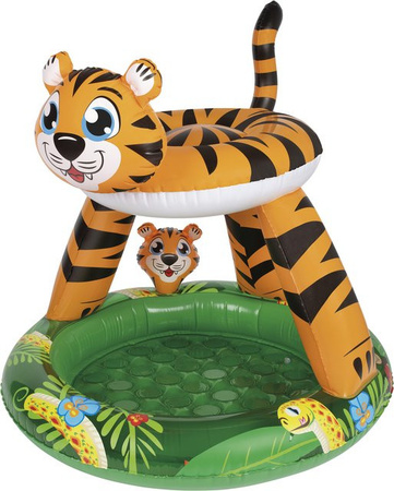 PLAYTIVE Kleinkinder Planschbecken aufblasbar mit Luftpolsterboden, rund, orange/grün/multicolour, Durchmesser: 102 cm