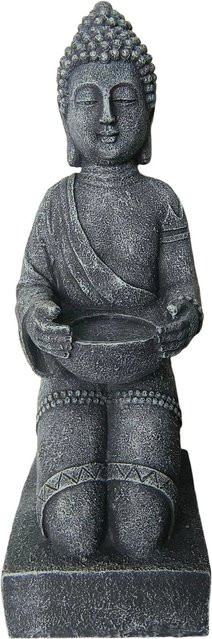 Relaxdays Buddha Figur aus Polyresin in Grau, wetterfest und frostsicher, Höhe: 43 cm, Breite: 16 cm, Tiefe: 15 cm - Bild 1