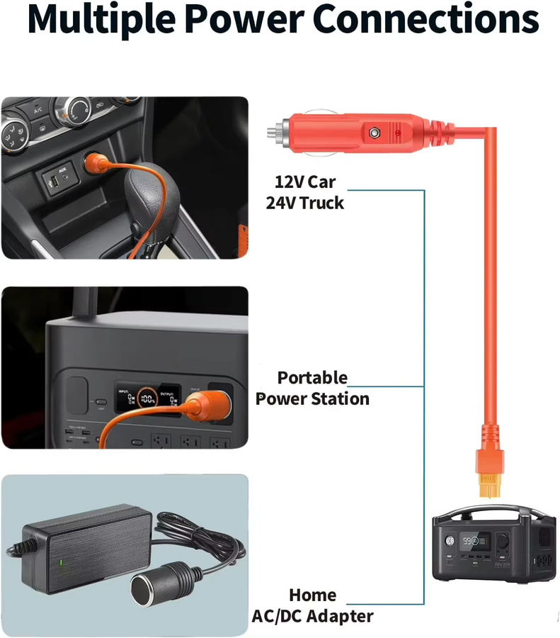 JMUYTOP Zigarettenanzünder auf XT60 Ladekabel 14AWG für 12/24V Autoladestecker kompatibel mit Jackery, EcoFlow und Anker Powerstations, Orange - Bild 3