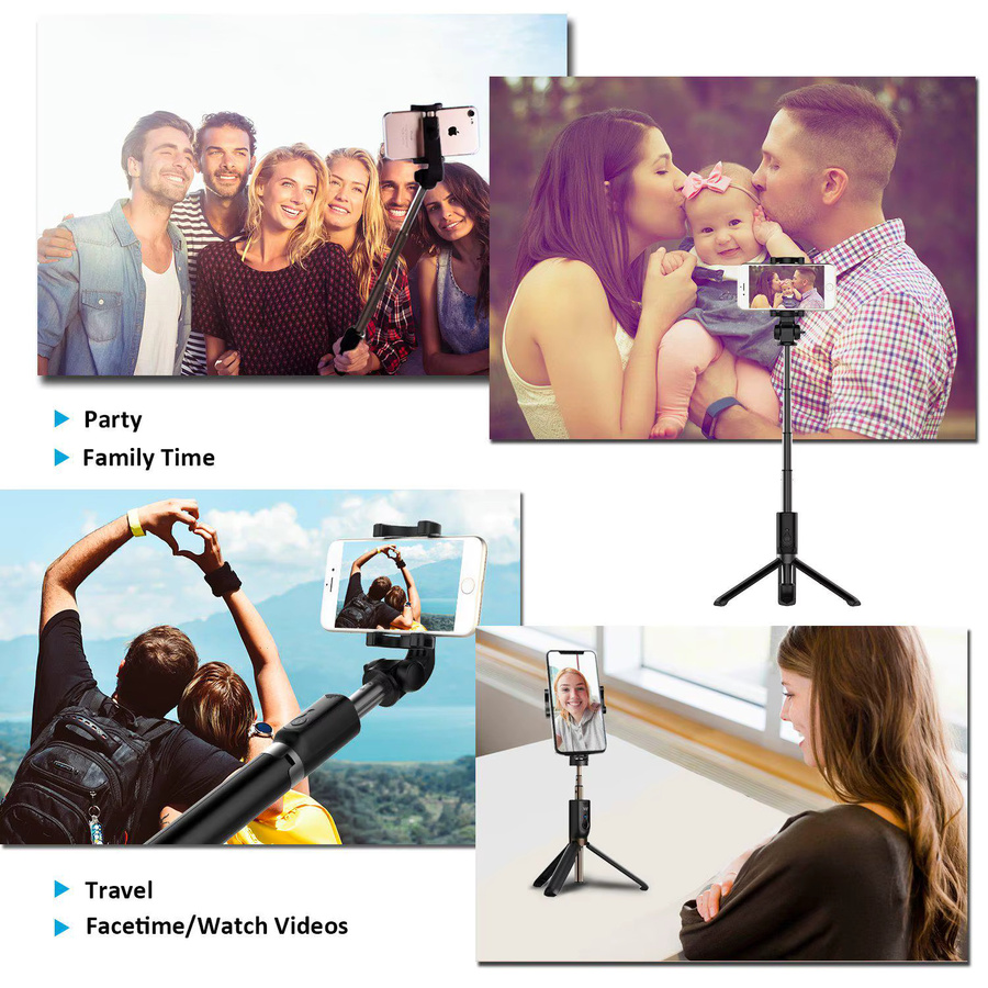 NYFundas Selfie Stick Stativ und Smartphone Halterung für iPhone, Samsung, Xiaomi und Huawei in Schwarz - Bild 2