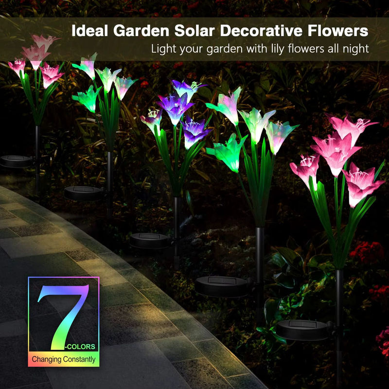 DBF Solar-Lilien-Blumenlicht mit 7 Farbwechseln, wasserdichte LED-Gartenbeleuchtung in Schwarz für Garten und Wege - Bild 6