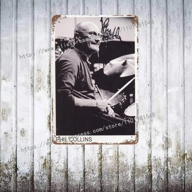 Vintage Phil Collins Schlagzeuger Metallschild ZX ART Dekorative Plakette, B: 30 cm, H: 20 cm, Mehrfarbig - Bild 1