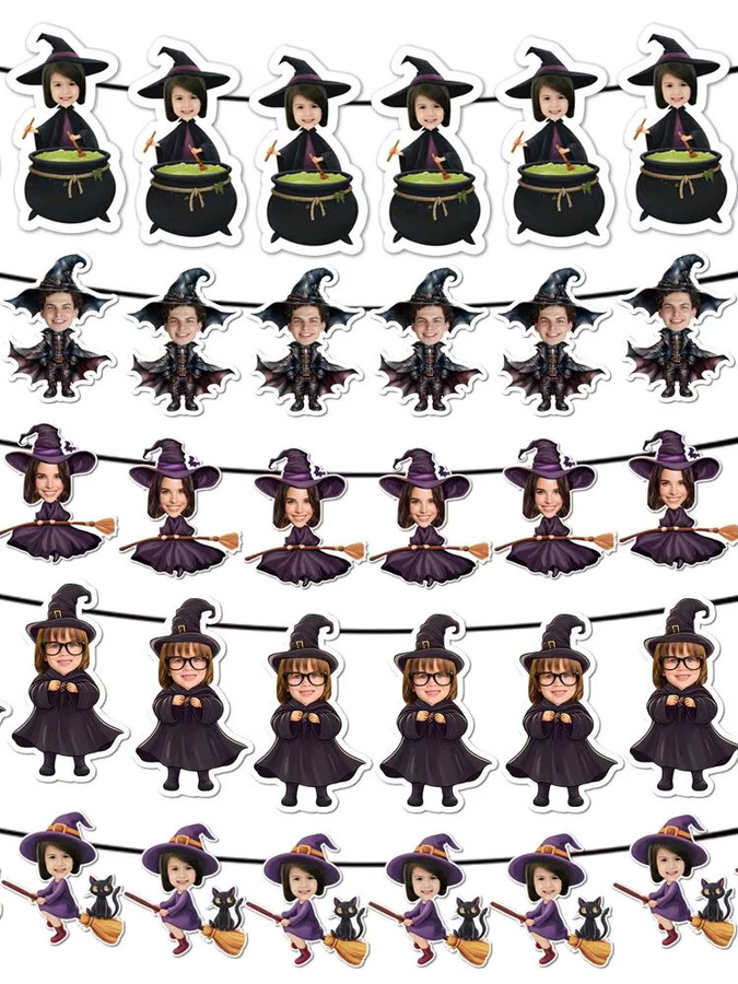 WEIGAO Personalisierte Halloween Girlande mit Hexe Gesicht aus Papier als Party Dekoration - Bild 3