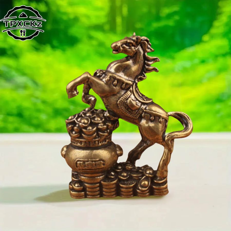 TPXCKz Glücksbringer Pferd Statue aus Messing in Gold für Feng Shui Dekoration und Schreibtisch-Ornament - Bild 4