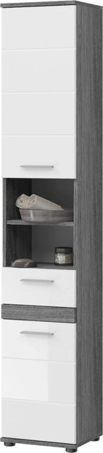 Inn.Furn Bailey Hochschrank für das Badezimmer in Weiß und Grau Hochglanz mit Rillenoptik, B/T/H: 35 x 31 x 191 cm - Bild 1