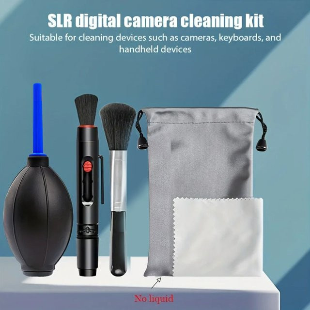 Professionelles Kamera-Reinigungsset für DSLR und spiegellose Kameras in Schwarz mit Luftgebläse, Objektivstift und Reinigungstüchern für Canon und Nikon - Bild 1