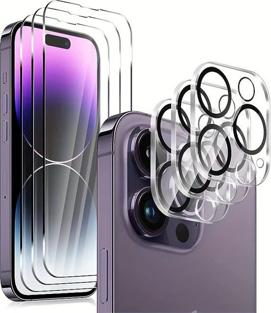 ZMZE Set aus 3 Displayschutzfolien aus gehärtetem Glas und 3 Kameraobjektivschutzfolien für iPhone 11 bis iPhone 17 Pro Max, transparent - Bild 1