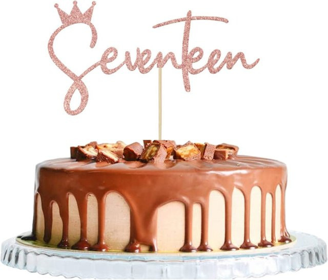 Glitzernder Tortenaufsatz für den 17. Geburtstag in Roségold und Pink als dekoratives Party-Accessoire für Teenager - Bild 1