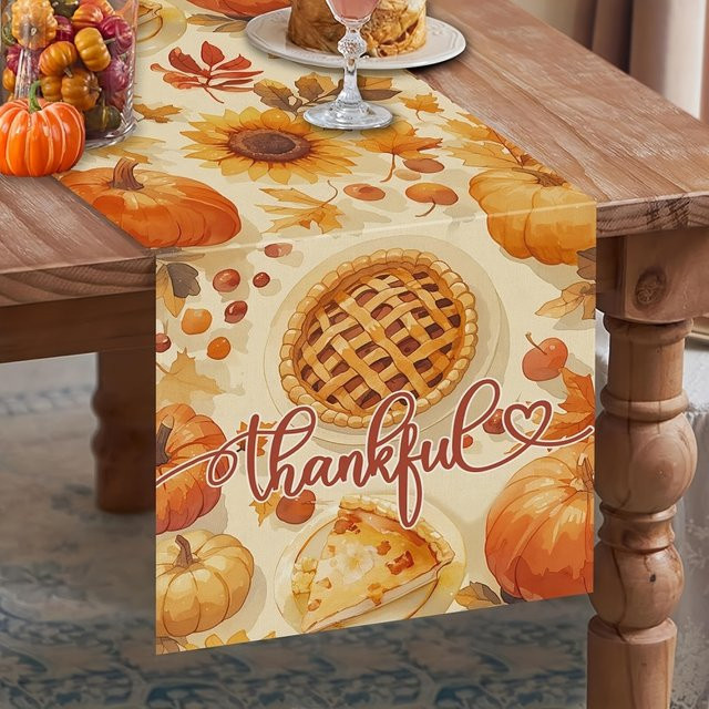 DOKRIY Thanksgiving Tischläufer mit Herbstkürbis- und Sonnenblumen-Design, Mehrfarbig, B/T: 180 x 45 cm - Bild 1