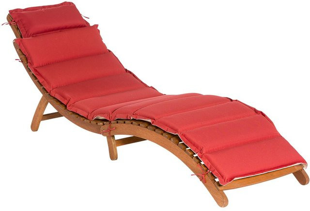 Sonnenliege Ipanema von Merxx aus geöltem Eukalyptusholz in Rot/Beige inklusive Wendekissen und verstellbarer Kopfstütze - Bild 2