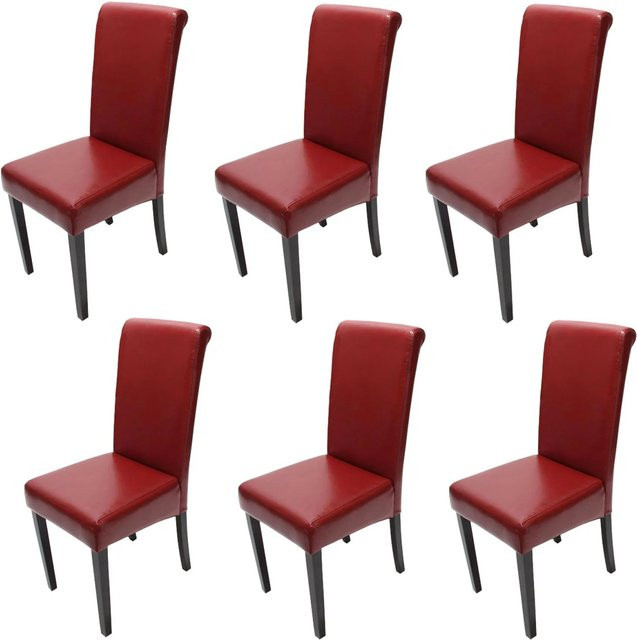 CHEFGASTRO Esszimmerstuhl 6er-Set aus Kunstleder in Rot mit dunklen Buchenholzbeinen, H x B x T: 99 x 41 x 60 cm, Sitzhöhe: 47 cm - Bild 1