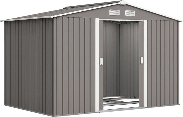 Outsunny Metall Gerätehaus Gartenhaus mit Fundament, wetterfest, Grau, B/T/H: 277 x 195 x 192 cm - Bild 1