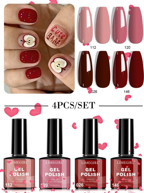 LIMEGIRL Gel Nagellack Set, Rot Braun, Glänzend - Bild 1