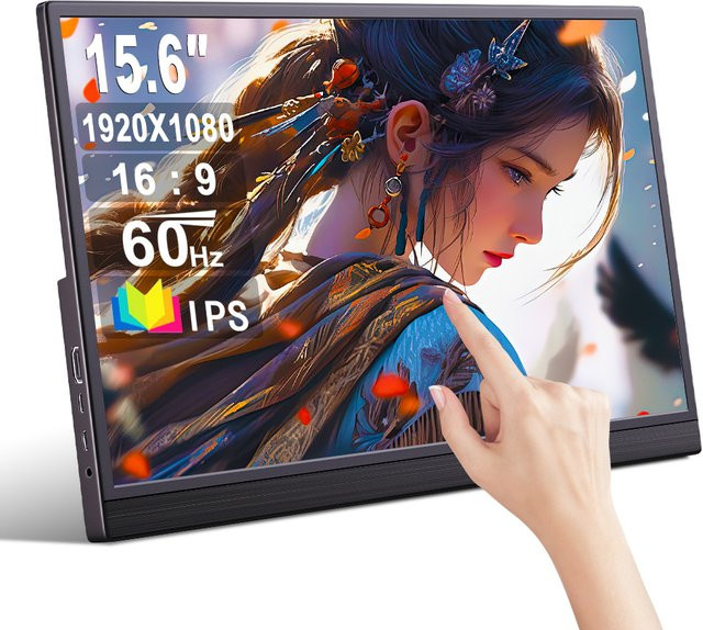 Pisichen Tragbarer Touchscreen-Monitor in Schwarz mit HD-Auflösung als Erweiterungsdisplay für Laptop, PC und PlayStation - Bild 1