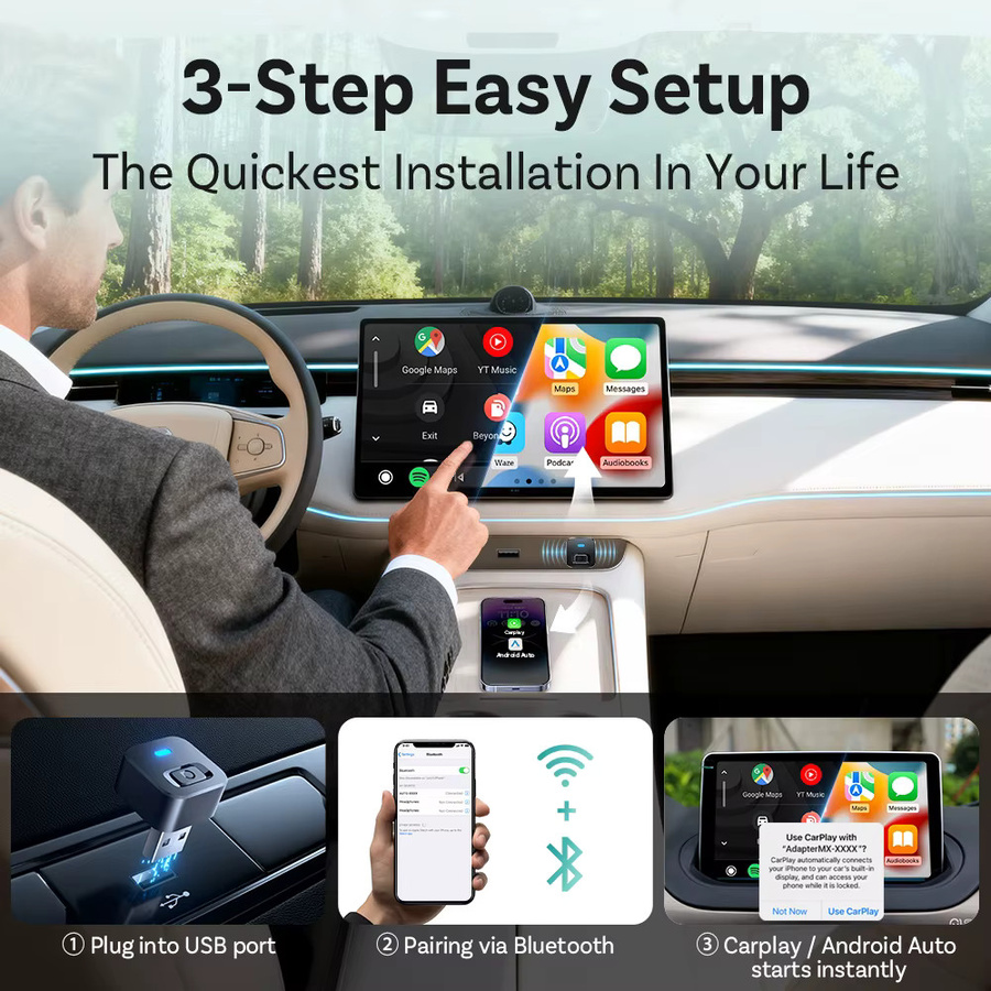 Ottocast Mini Dot Kabelloser CarPlay und Android Auto Adapter mit WiFi 6 und Bluetooth 5.4 für Audi und Kia - Bild 2