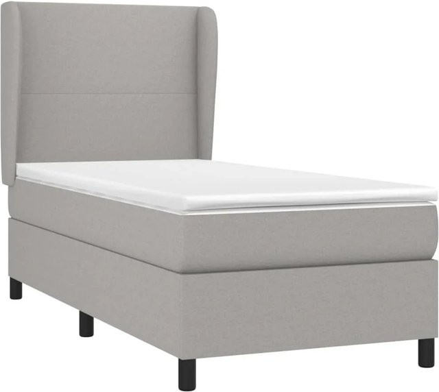 vidaXL Boxspringbett Hybrid mit Matratze und Taschenfederkern, Farbe: Hellgrau/Weiß, Material: Stoff und Massivholz (Lärche), B/T/H: 80 x 200 x 83 cm - Bild 1