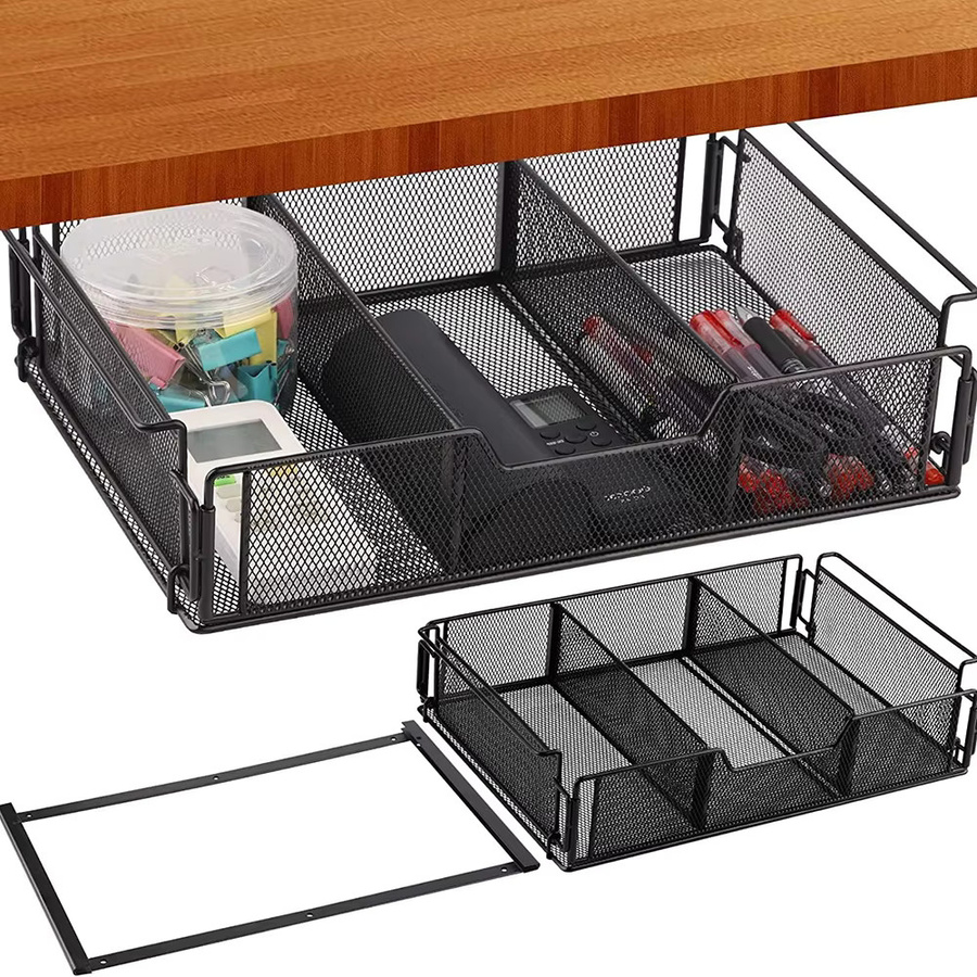 Schreibtisch-Aufbewahrungsschublade aus Metall in Schwarz, 1 Set zur platzsparenden Organisation unter dem Tisch - Bild 2
