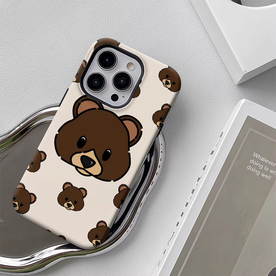 Handyhülle mit Cartoon Braunbär Gesichtern für iPhone 12 bis iPhone 17 Pro Max Plus, doppelschichtige Rückseite, Multicolor - Bild 5