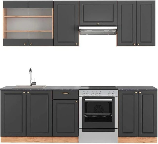 Vicco Fame-Line Küchenschrank Landhausstil in Anthrazit und Eiche mit Soft-Close-Türen, Breite: 240 cm - Bild 1