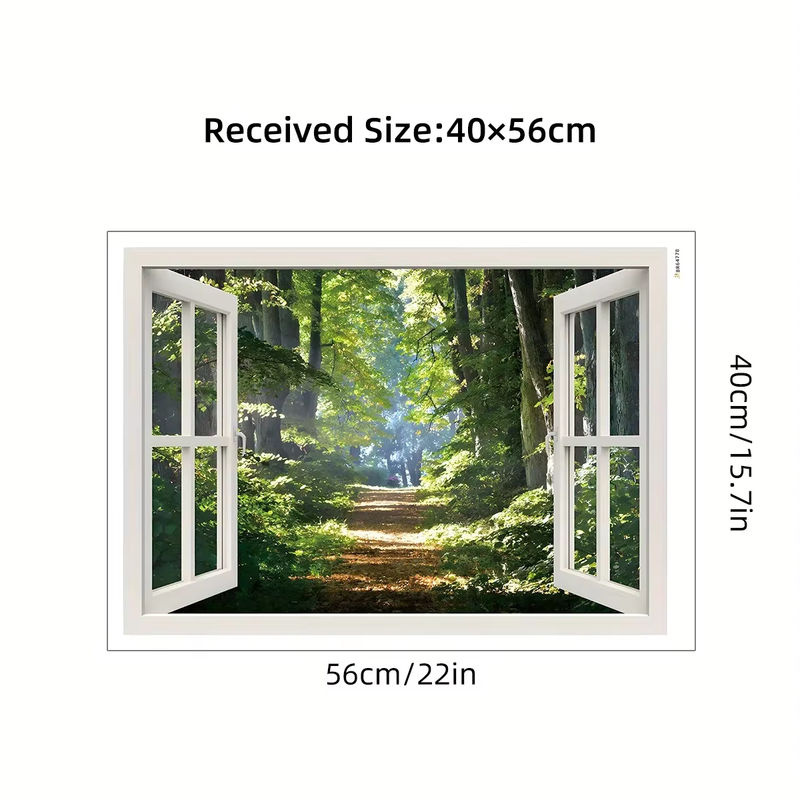 BRUP Kunst-Wandaufkleber mit Wald-Motiv und Fenster-Effekt, mehrfarbig, rechteckig - Bild 6