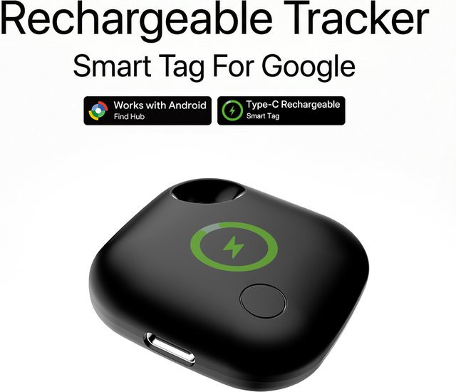 USB-wiederaufladbarer Anti-Verlust-Tracker in Schwarz, kompatibel mit der Google Find My Device App für Schlüssel, Geldbörsen und Gepäck - Bild 1