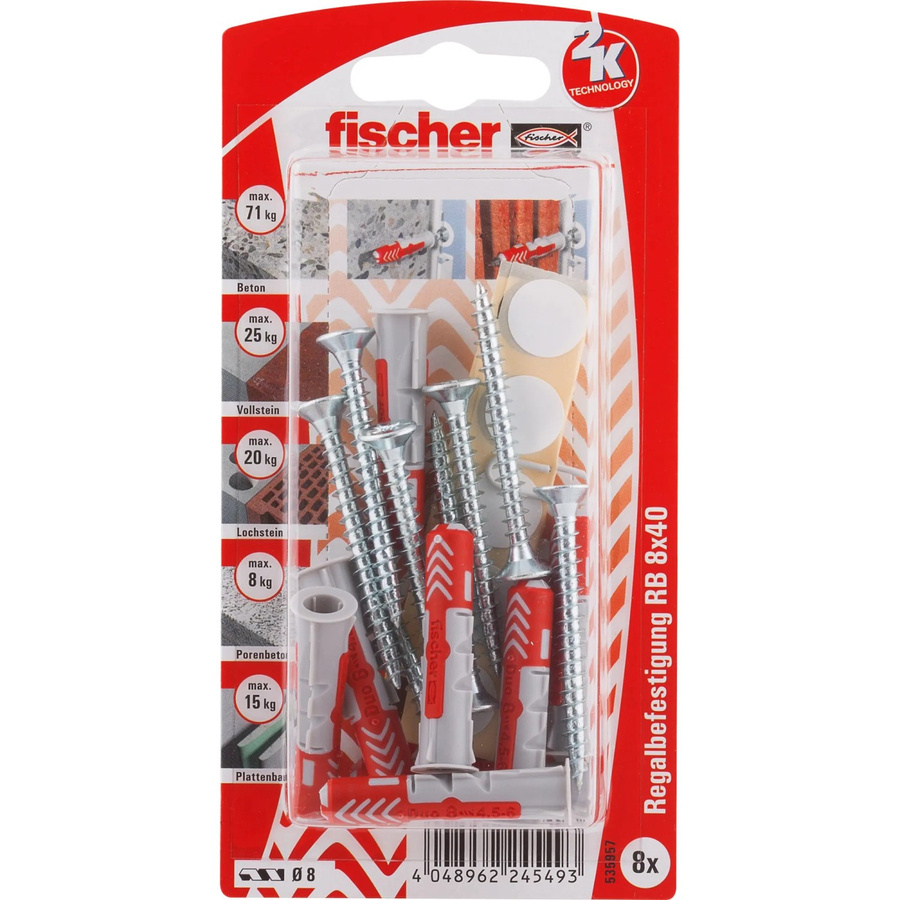 Fischer DuoPower Universal Dübel mit Schraube, Farbe: Grau/Rot, Durchmesser: 8 mm, Länge: 40 mm - Bild 2