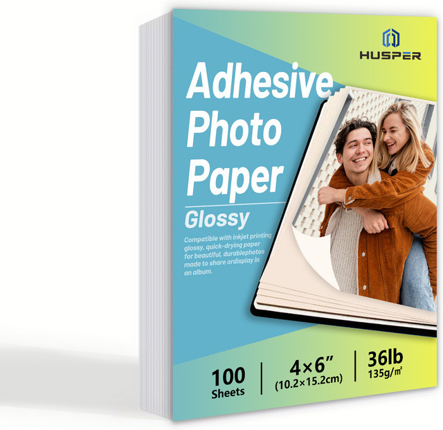 HUSPER 4R glänzendes selbstklebendes Fotopapier für Inkjet-Drucker, 100 Blatt, 135 g/m2, B: 10,2 cm, H: 15,2 cm - Bild 1