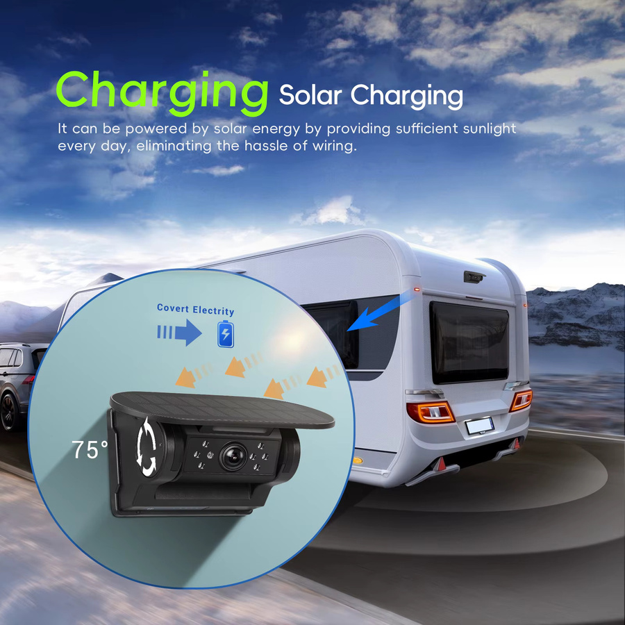 Podofo Kabellose Magnetische WLAN Auto Kamera mit Solarpanel, 720P HD Infrarot Nachtsicht, IP67 Wasserdicht, DVR für Vorder- und Rückansicht, Schwarz - Bild 2