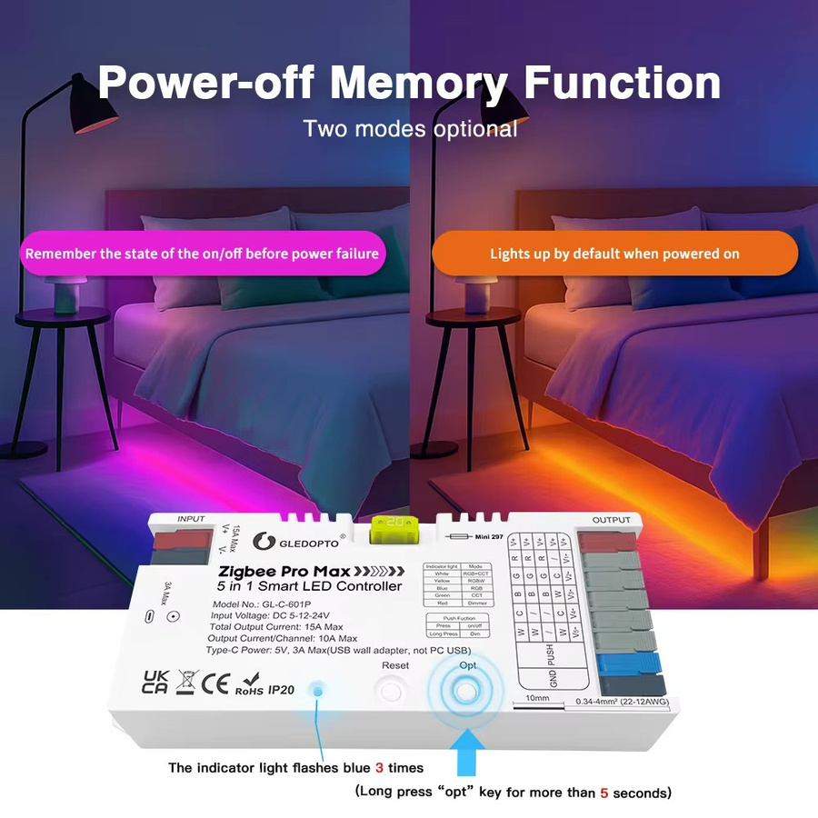 GLEDOPTO Pro Max ZigBee 3.0 LED-Controller 5-in-1 RGBCCT RGBW Dimmer in Weiß - Bild 4