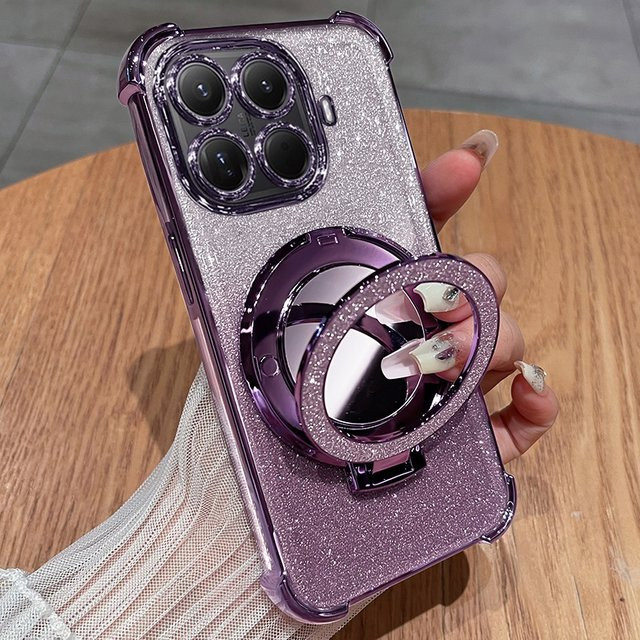 Luxus Spiegel Glitter Schutzhülle für Xiaomi 15T Pro in Silber mit Kameraobjektiv-Schutz und Airbag-Stoßstange - Bild 1