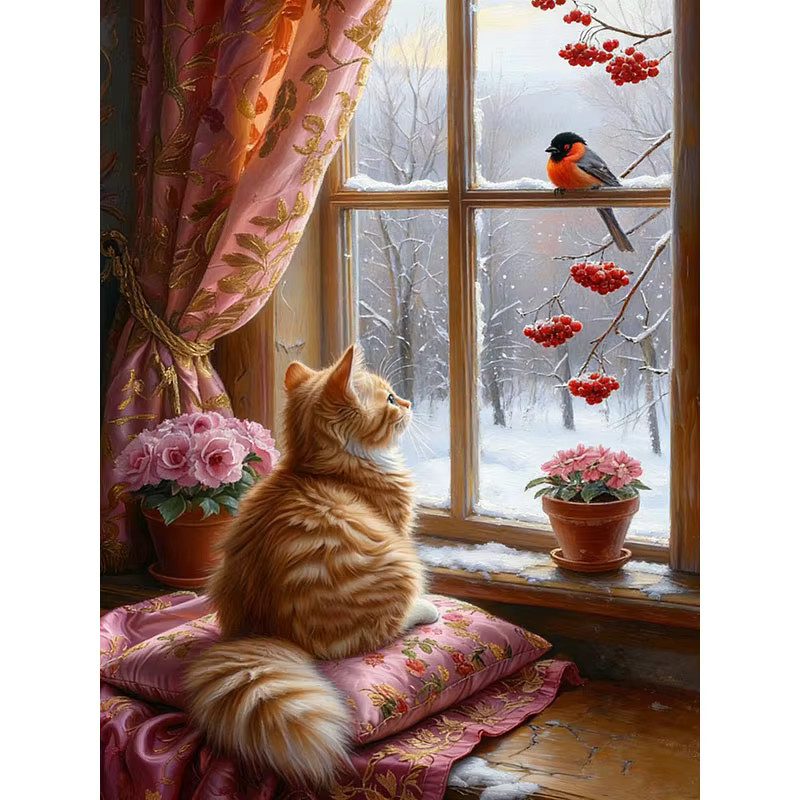 HUACAN Diamantmalerei Motiv Katze und Vogel als Mosaik-Set mit Rundbohrern in Multicolour für den Tischaufsteller B/T/H: 30,0 x 20,0 x 20,0 cm - Bild 3