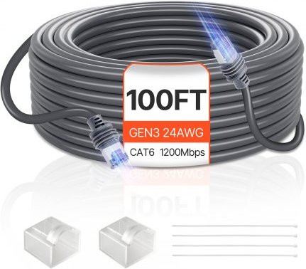 VEVOR Starlink Gen 3 Verlängerungskabel Cat6 Ethernet LAN in Schwarz, Länge: 30,48 m - Bild 1