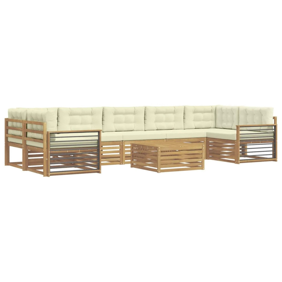 vidaXL Outdoor-Sofagarnitur aus Massivholz Akazie in Weiß und Creme, 8-teiliges Set im modernen Latten-Design - Bild 2