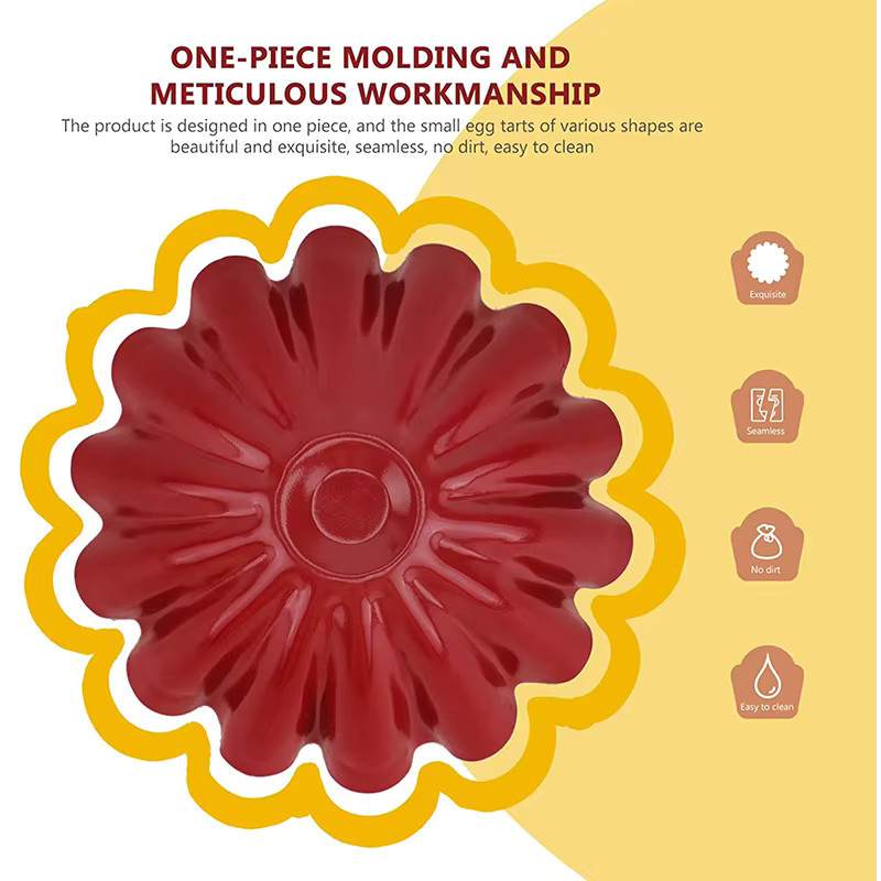 Venlohome 6er Set Mini-Tartelette-Formen aus Carbonstahl in Rot, Antihaftbeschichtete Backformen mit geriffeltem Design für Quiche, Flan und Muffins - Bild 4