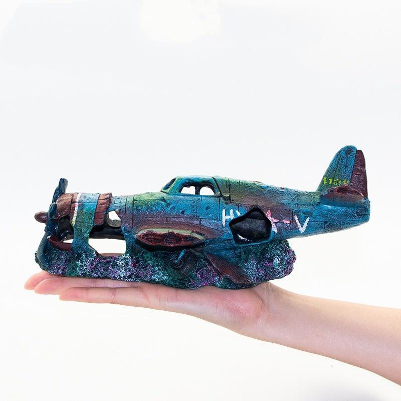 Künstliches Flugzeugwrack Ornament aus Harz als Schutzhaus für dein Aquarium und Fischbecken, Mehrfarbig, B/H: 24,0 x 10,0 cm - Bild 2